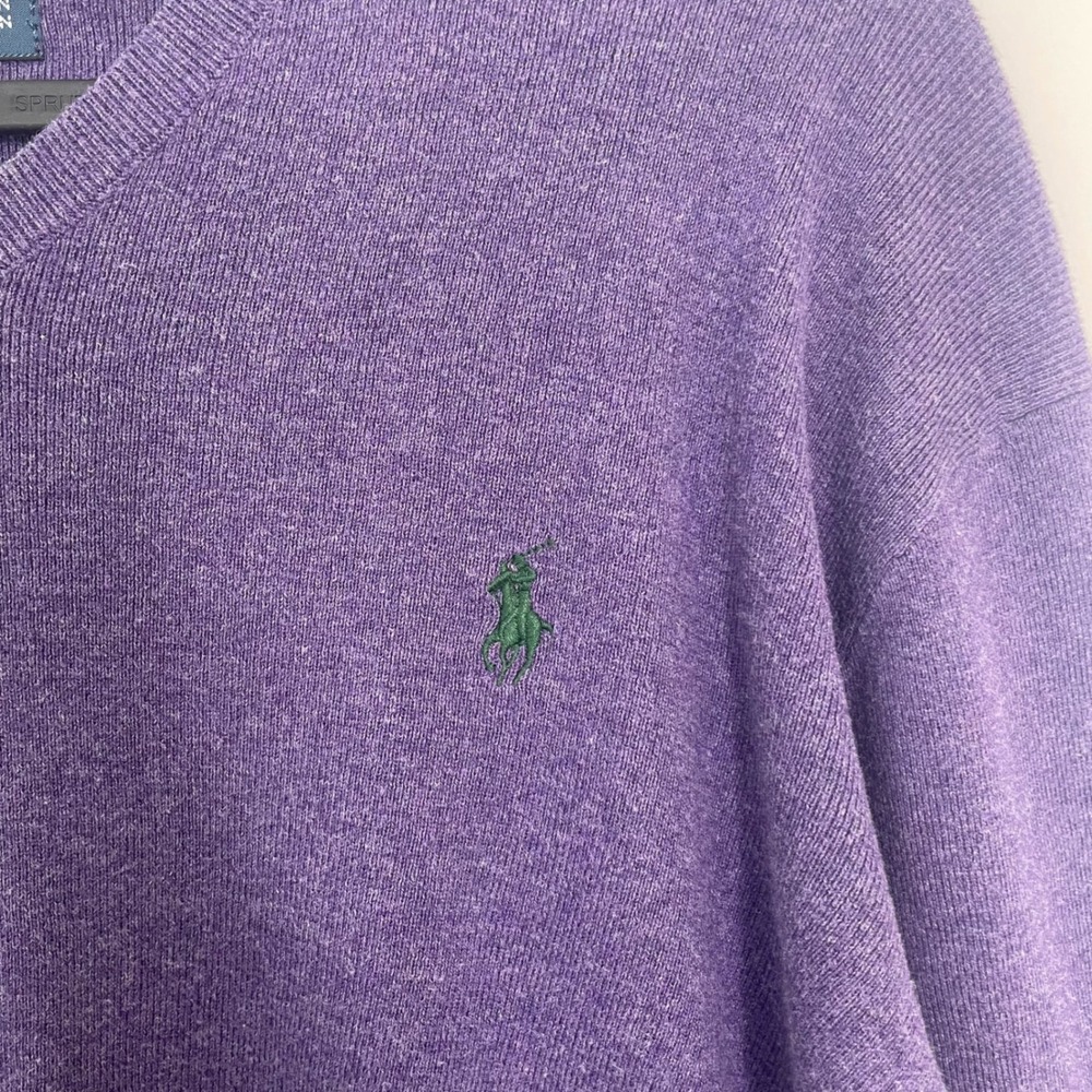 Polo Ralph Lauren Vintage V-Neck Pima Cotton Sweater Purple Medium - Picture 2 of 6